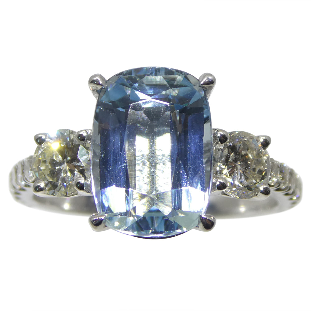 3.16ct Cushion Blue Aquamarine, Diamond Engagement Ring set in 14k White Gold - Skyjems Wholesale Gemstones