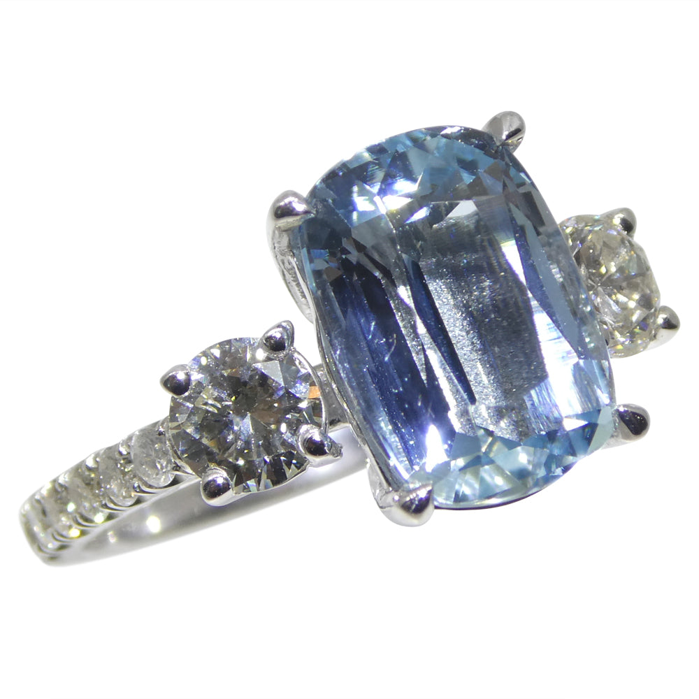 3.16ct Cushion Blue Aquamarine, Diamond Engagement Ring set in 14k White Gold - Skyjems Wholesale Gemstones