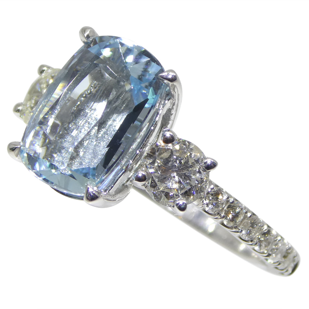 3.16ct Cushion Blue Aquamarine, Diamond Engagement Ring set in 14k White Gold - Skyjems Wholesale Gemstones