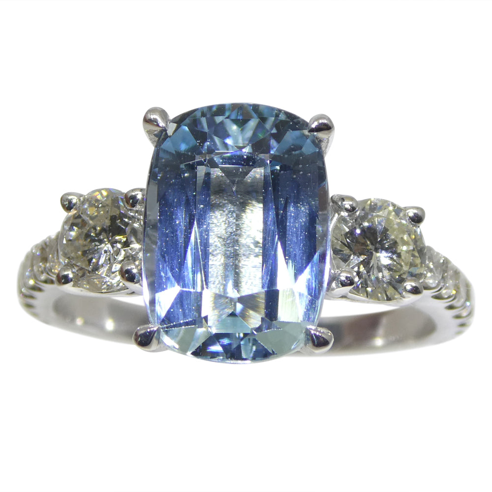 3.16ct Cushion Blue Aquamarine, Diamond Engagement Ring set in 14k White Gold - Skyjems Wholesale Gemstones