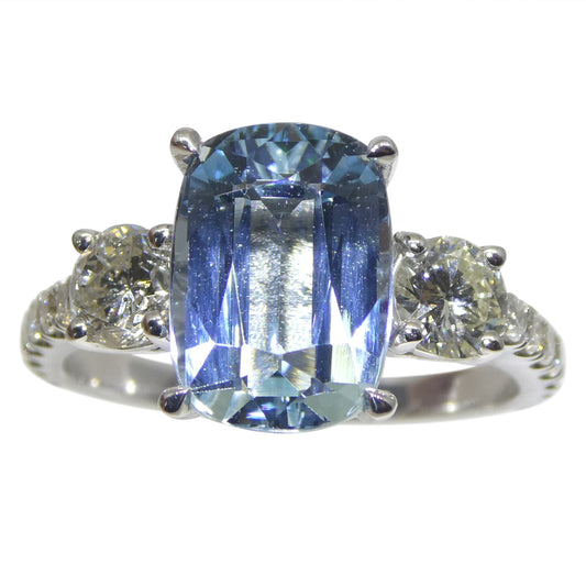 3.16ct Cushion Blue Aquamarine, Diamond Engagement Ring set in 14k White Gold - Skyjems Wholesale Gemstones
