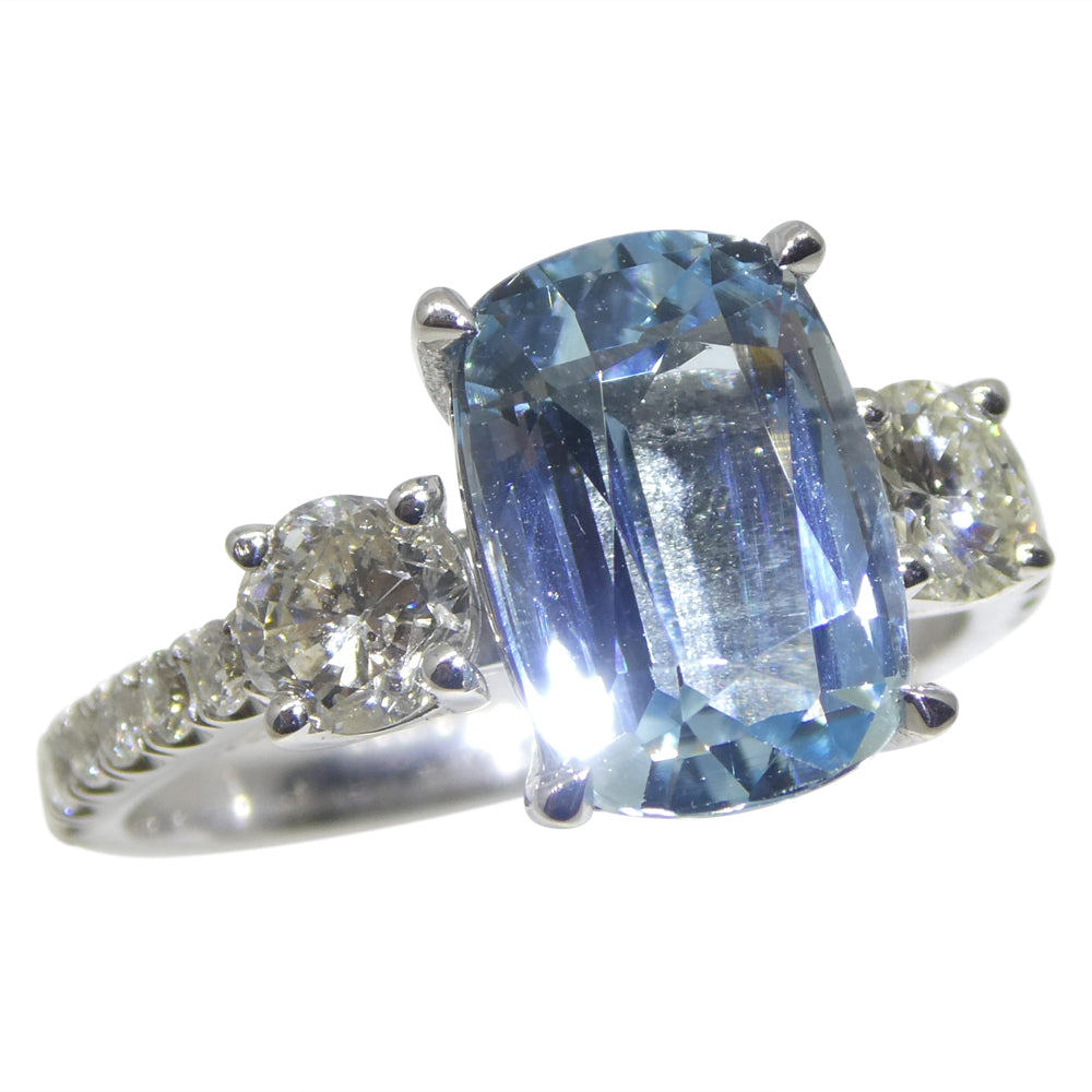 3.16ct Cushion Blue Aquamarine, Diamond Engagement Ring set in 14k White Gold - Skyjems Wholesale Gemstones