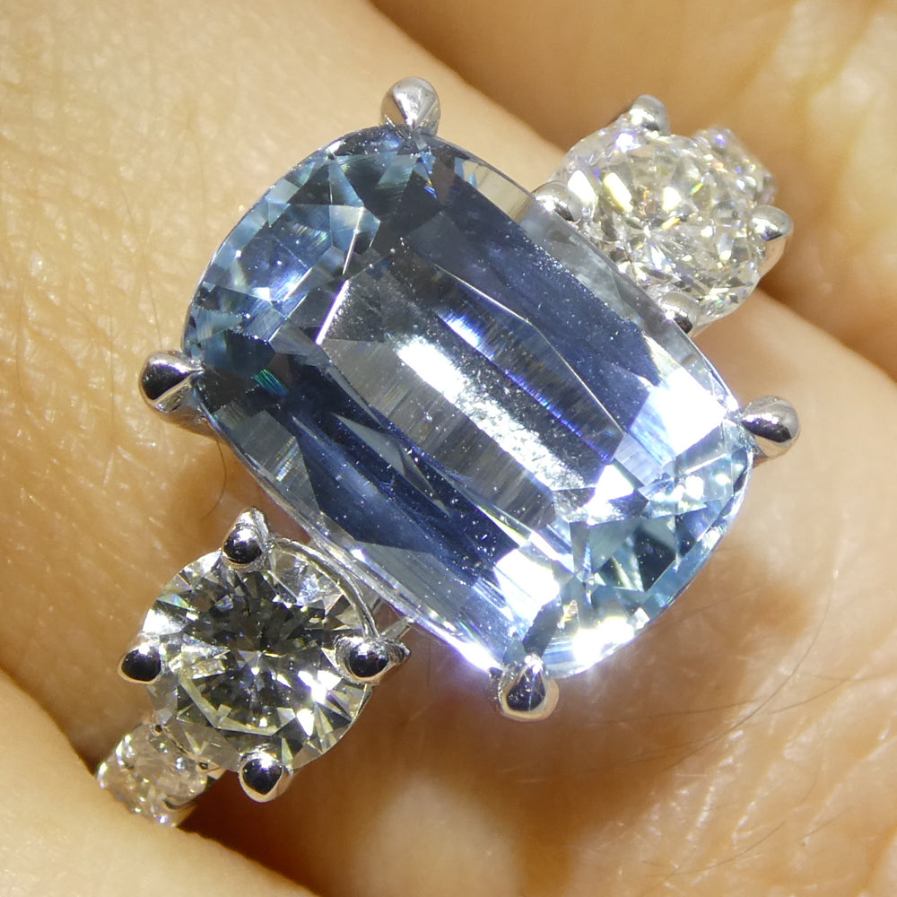 3.16ct Cushion Blue Aquamarine, Diamond Engagement Ring set in 14k White Gold - Skyjems Wholesale Gemstones