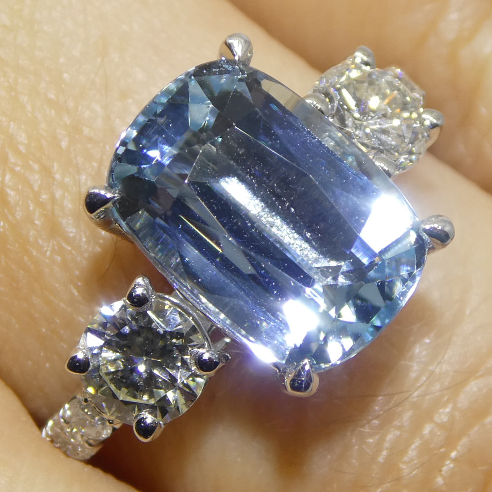 3.16ct Cushion Blue Aquamarine, Diamond Engagement Ring set in 14k White Gold - Skyjems Wholesale Gemstones