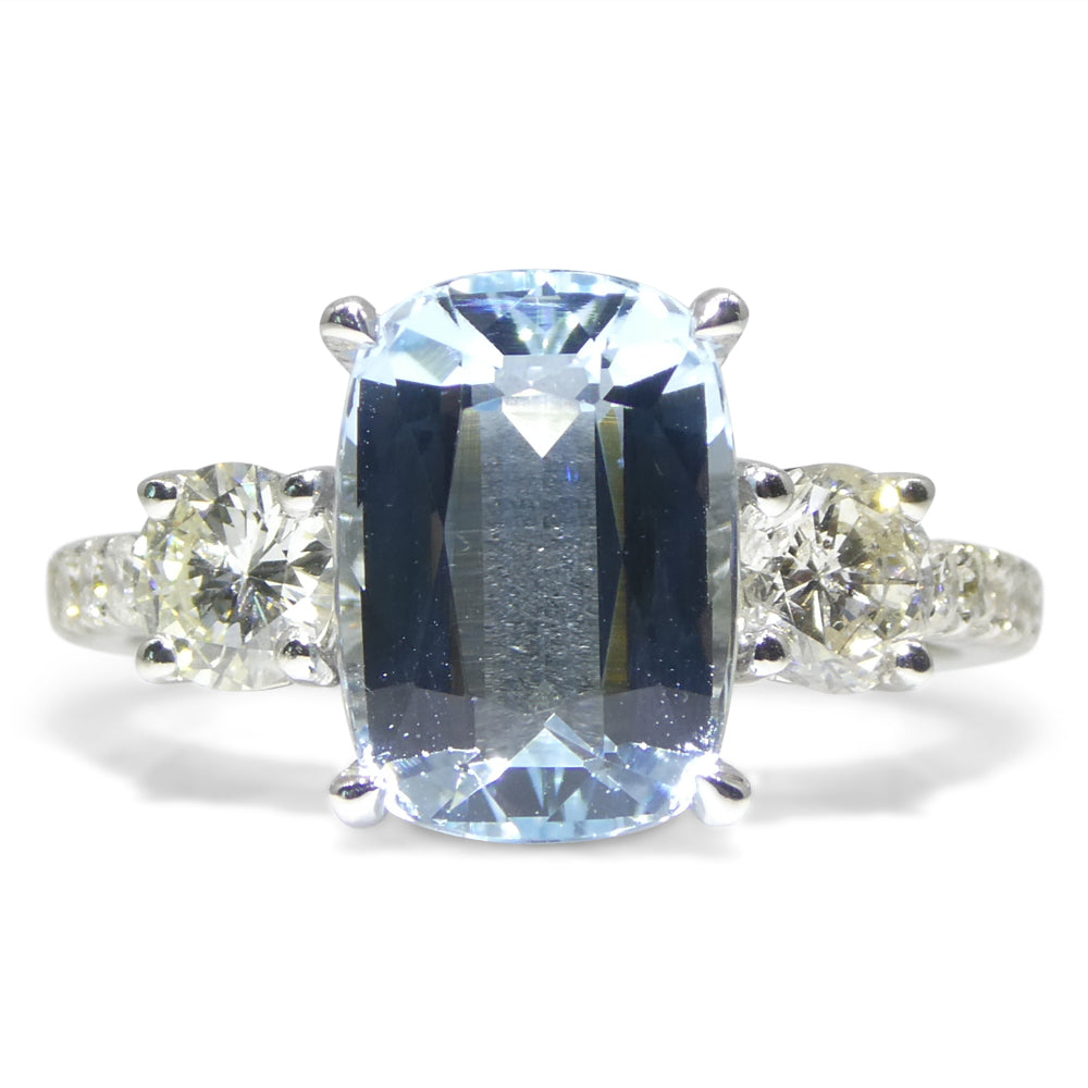 3.16ct Cushion Blue Aquamarine, Diamond Engagement Ring set in 14k White Gold - Skyjems Wholesale Gemstones