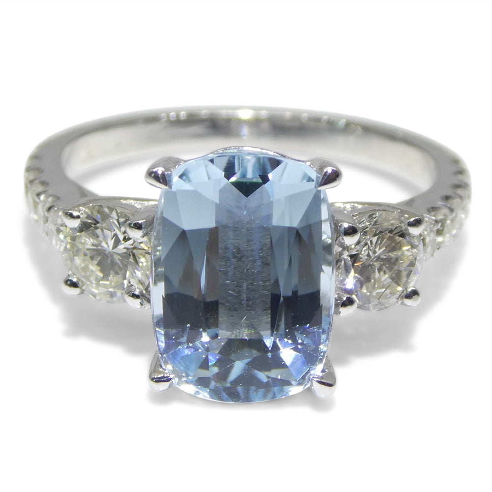3.16ct Cushion Blue Aquamarine, Diamond Engagement Ring set in 14k White Gold - Skyjems Wholesale Gemstones