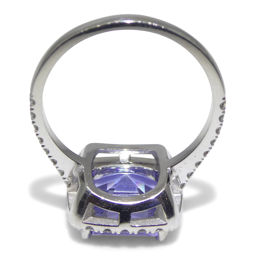 2.55ct Square Violet Blue Tanzanite, Diamond Engagement Ring set in 14k White Gold