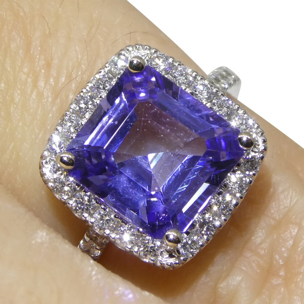 2.55ct Square Violet Blue Tanzanite, Diamond Engagement Ring set in 14k White Gold