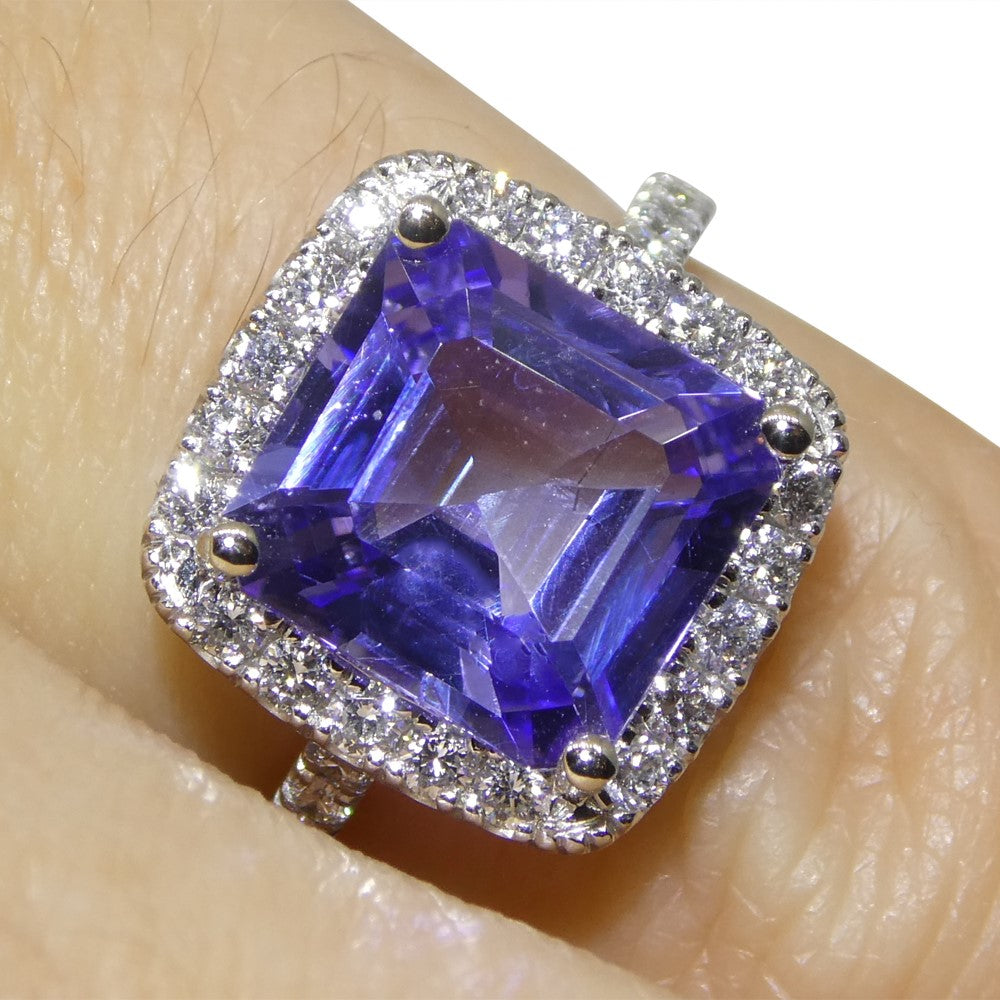 2.55ct Square Violet Blue Tanzanite, Diamond Engagement Ring set in 14k White Gold