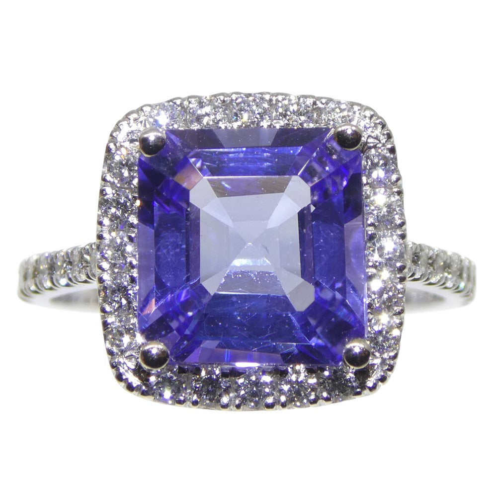 2.55ct Square Violet Blue Tanzanite, Diamond Engagement Ring set in 14k White Gold