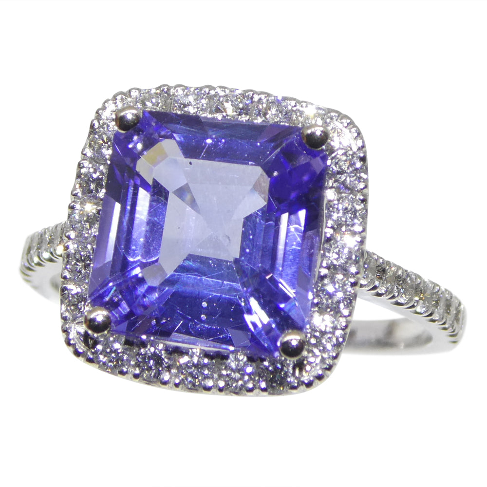 2.55ct Square Violet Blue Tanzanite, Diamond Engagement Ring set in 14k White Gold