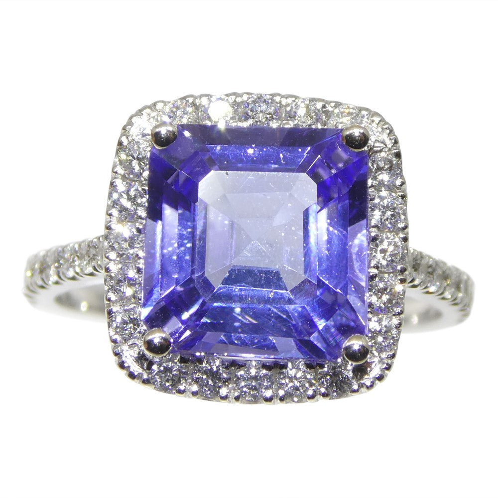 2.55ct Square Violet Blue Tanzanite, Diamond Engagement Ring set in 14k White Gold