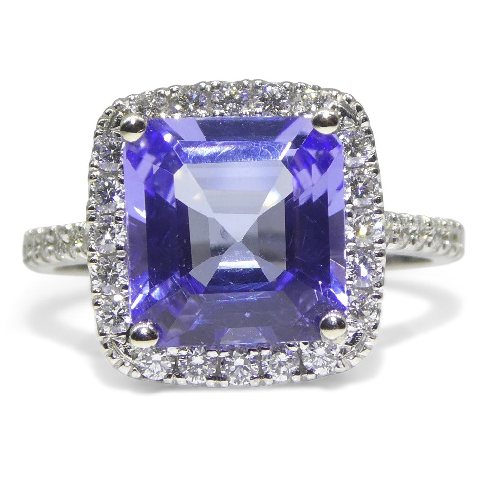 2.55ct Square Violet Blue Tanzanite, Diamond Engagement Ring set in 14k White Gold