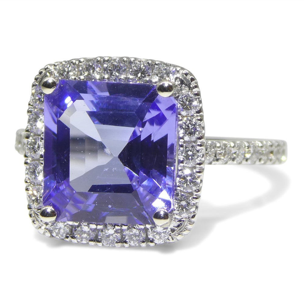 2.55ct Square Violet Blue Tanzanite, Diamond Engagement Ring set in 14k White Gold