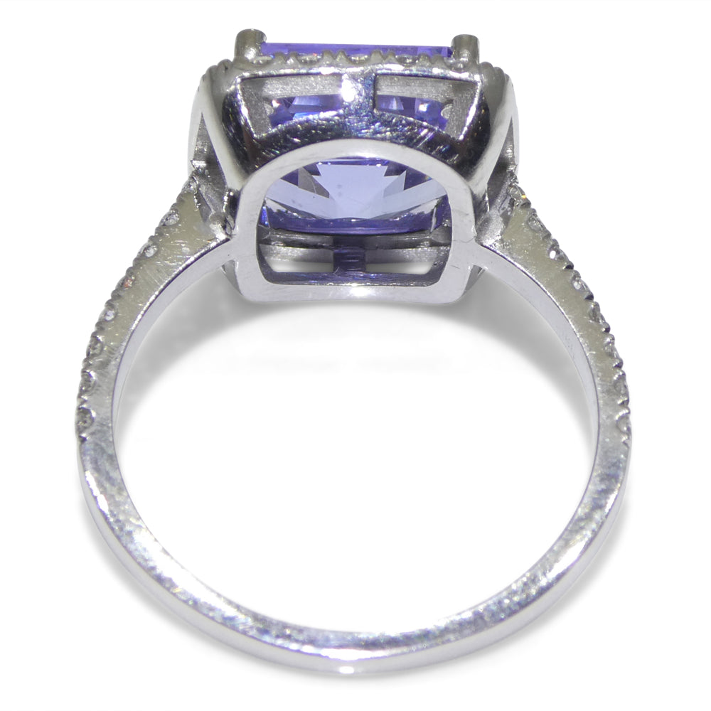 2.55ct Square Violet Blue Tanzanite, Diamond Engagement Ring set in 14k White Gold