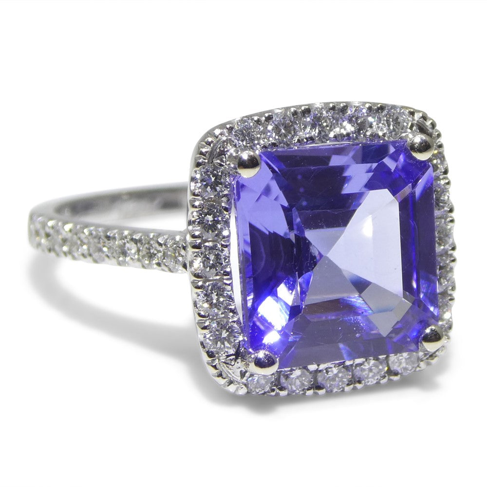 2.55ct Square Violet Blue Tanzanite, Diamond Engagement Ring set in 14k White Gold