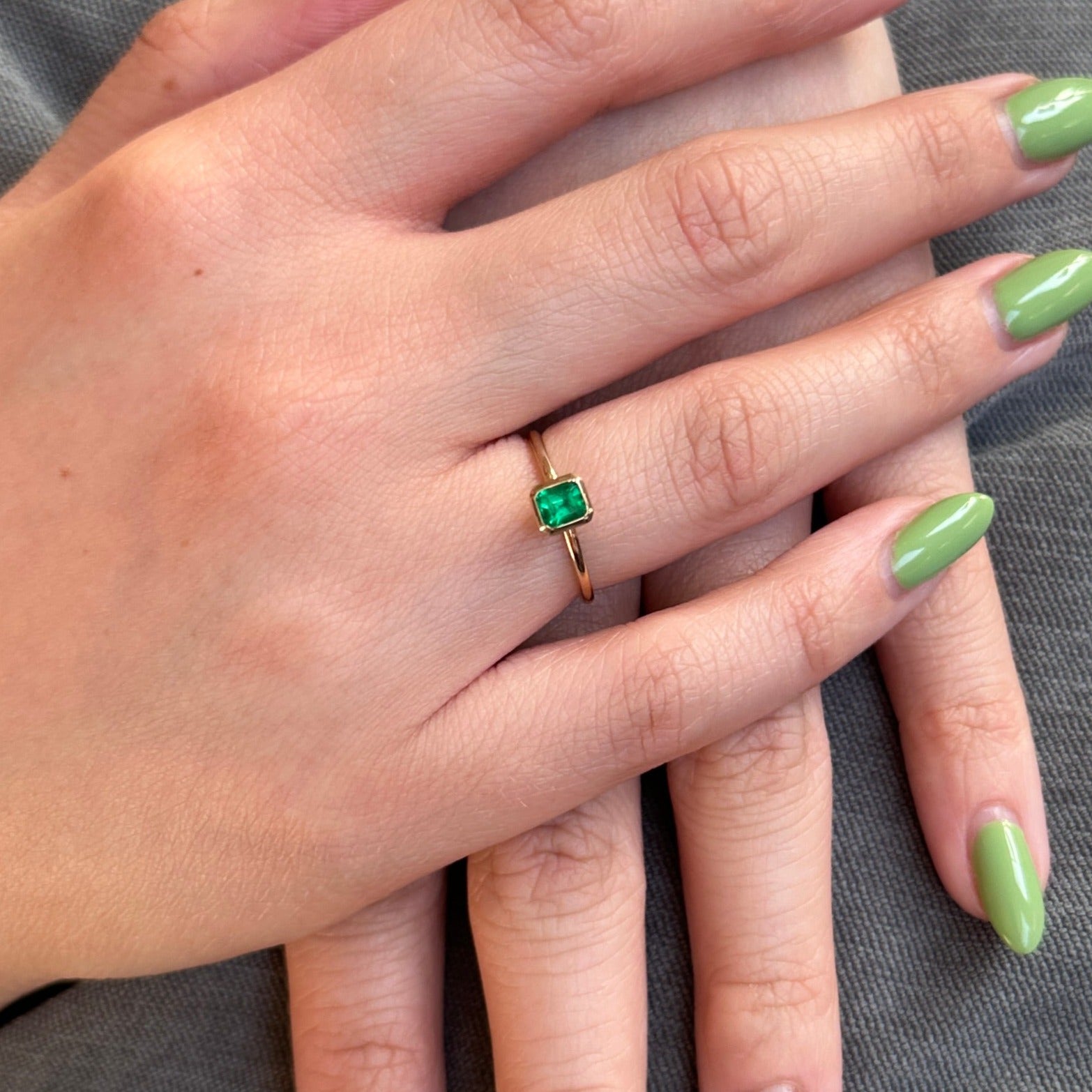 Colombian Emerald Stacker Ring set in 10kt Yellow Gold - Skyjems Wholesale Gemstones