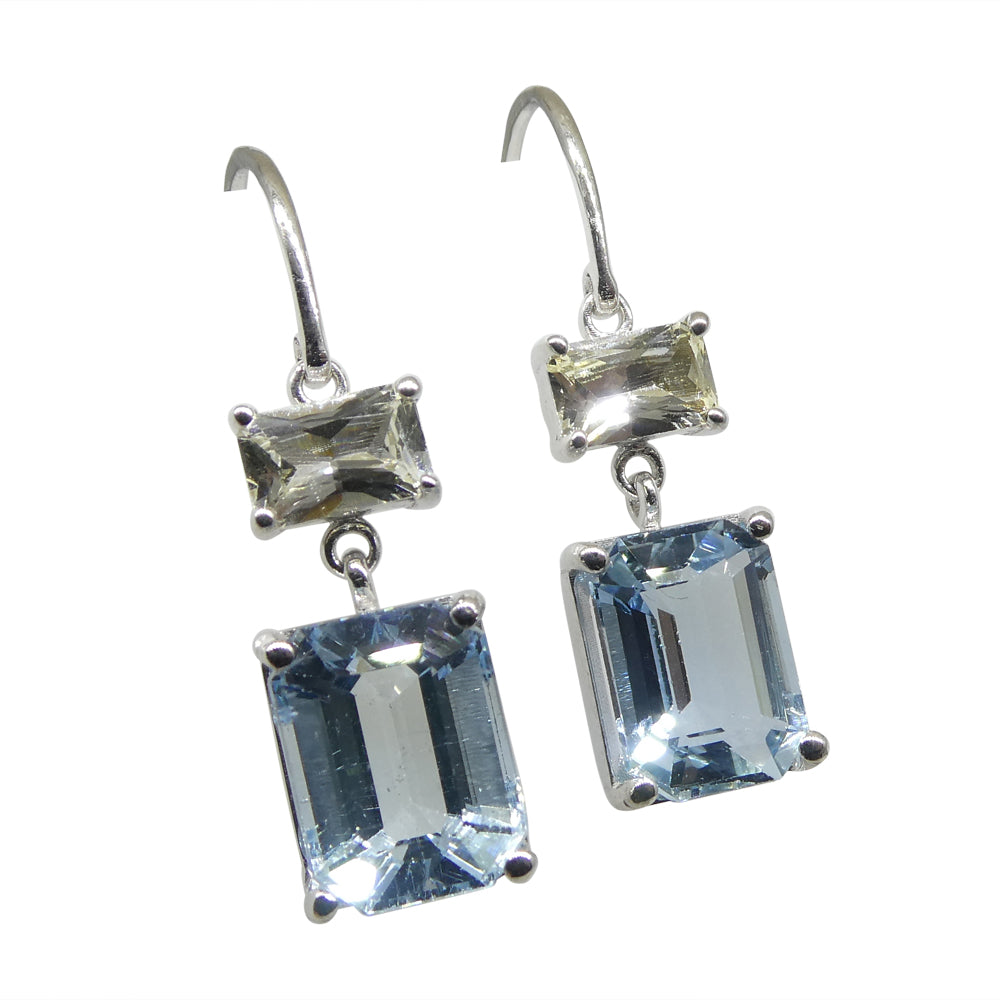 5.53ct Blue Aquamarine & Yellow Sapphire Earrings set in 14k White Gold - Skyjems Wholesale Gemstones