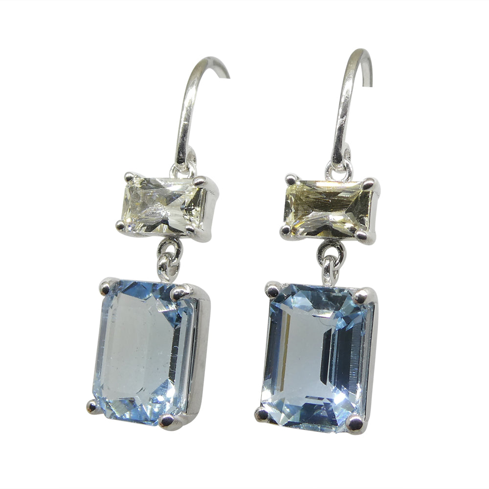 5.53ct Blue Aquamarine & Yellow Sapphire Earrings set in 14k White Gold - Skyjems Wholesale Gemstones