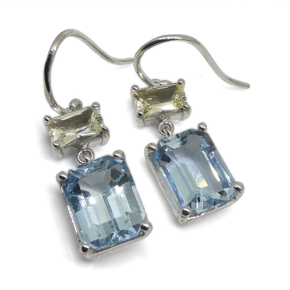 5.53ct Blue Aquamarine & Yellow Sapphire Earrings set in 14k White Gold - Skyjems Wholesale Gemstones