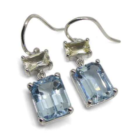 5.53ct Blue Aquamarine & Yellow Sapphire Earrings set in 14k White Gold