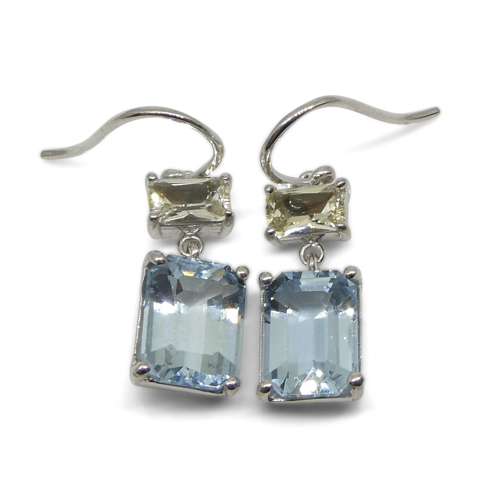 5.53ct Blue Aquamarine & Yellow Sapphire Earrings set in 14k White Gold - Skyjems Wholesale Gemstones