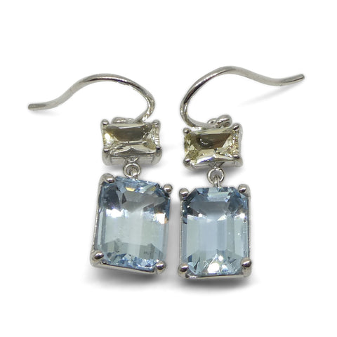 5.53ct Blue Aquamarine & Yellow Sapphire Earrings set in 14k White Gold