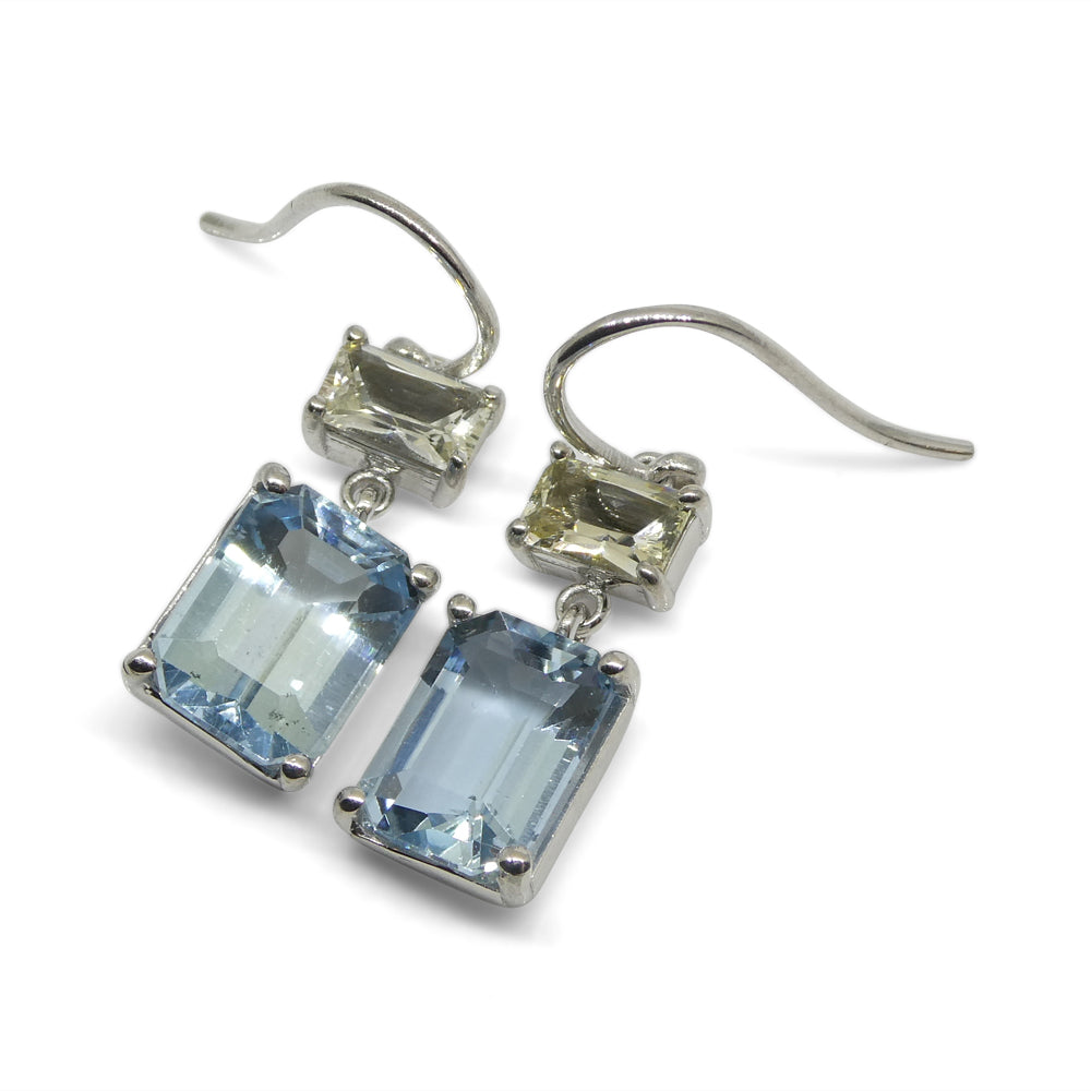 5.53ct Blue Aquamarine & Yellow Sapphire Earrings set in 14k White Gold - Skyjems Wholesale Gemstones