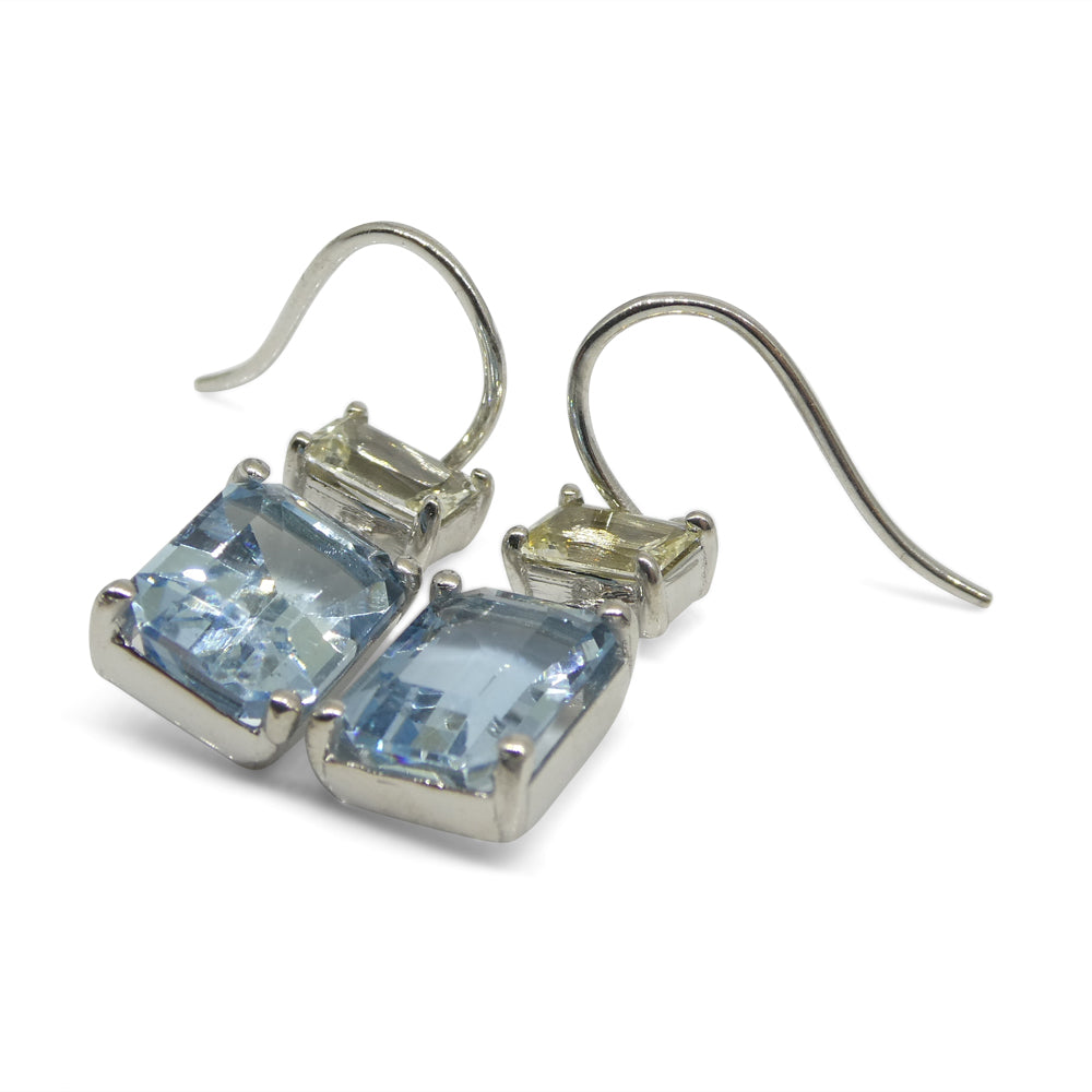 5.53ct Blue Aquamarine & Yellow Sapphire Earrings set in 14k White Gold - Skyjems Wholesale Gemstones