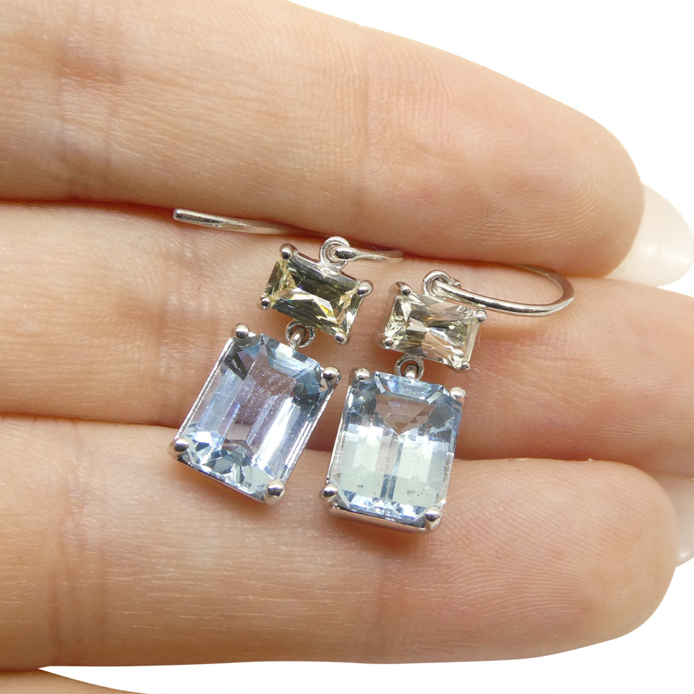 5.53ct Blue Aquamarine & Yellow Sapphire Earrings set in 14k White Gold - Skyjems Wholesale Gemstones