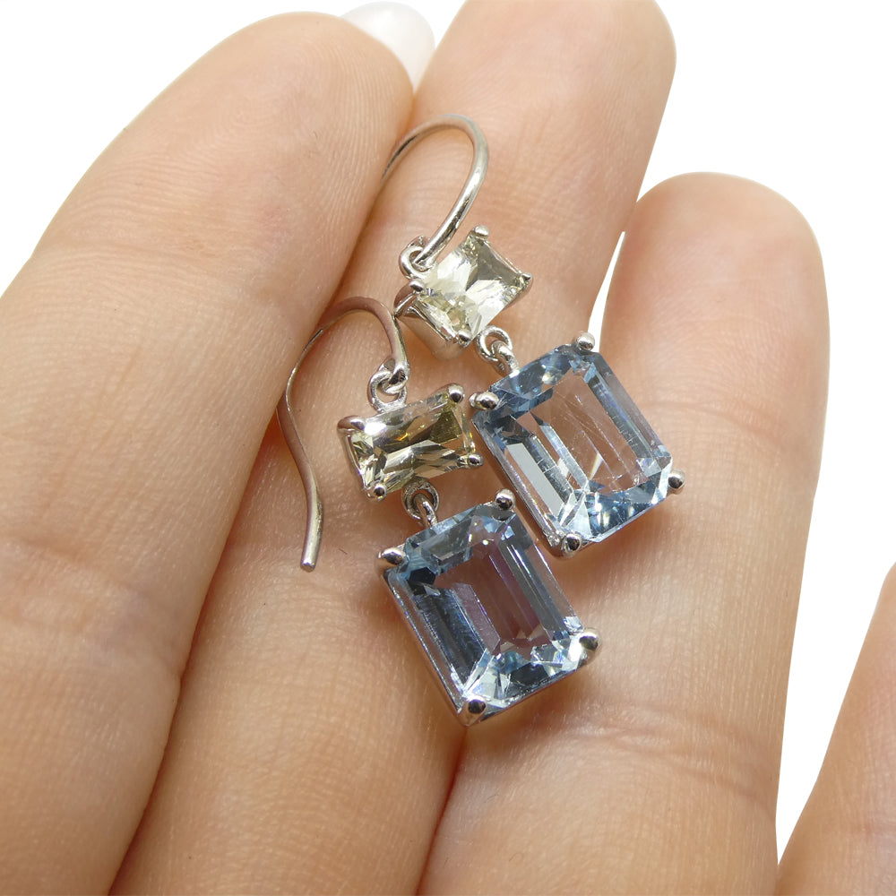 5.53ct Blue Aquamarine & Yellow Sapphire Earrings set in 14k White Gold - Skyjems Wholesale Gemstones