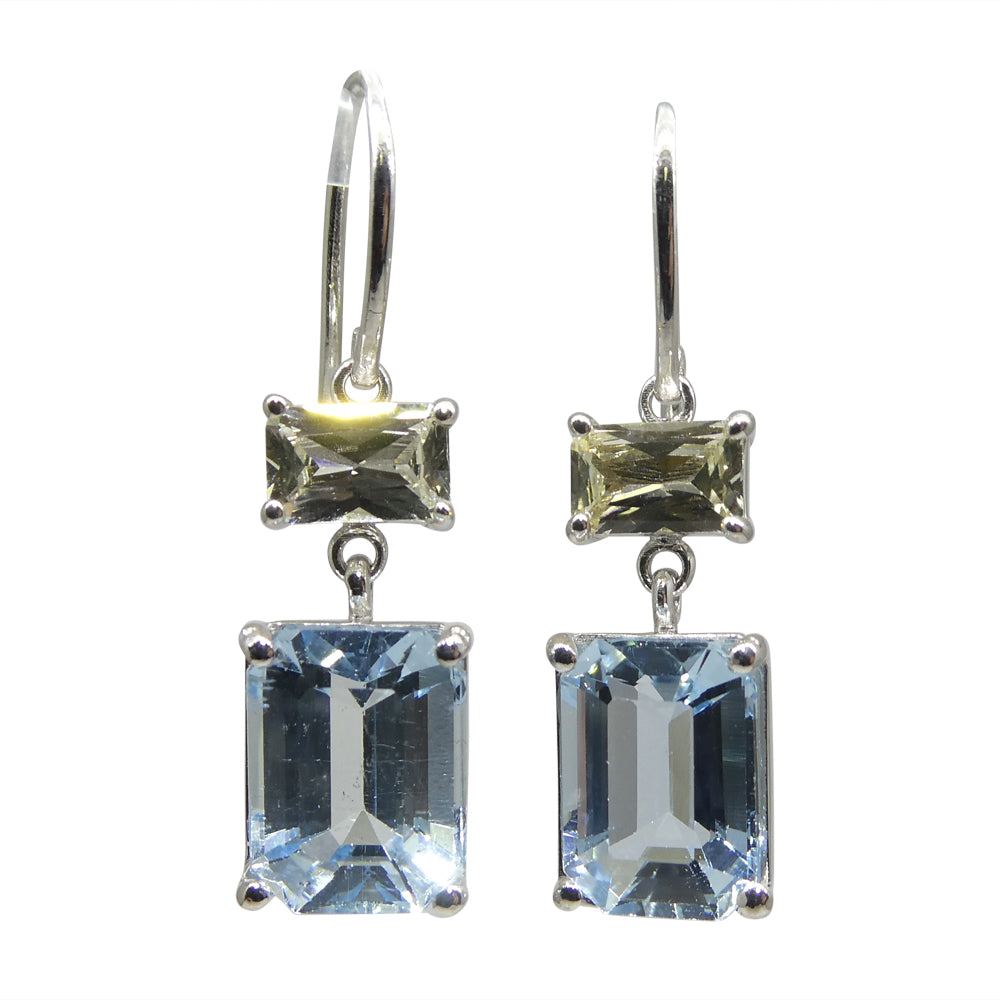 5.53ct Blue Aquamarine & Yellow Sapphire Earrings set in 14k White Gold - Skyjems Wholesale Gemstones