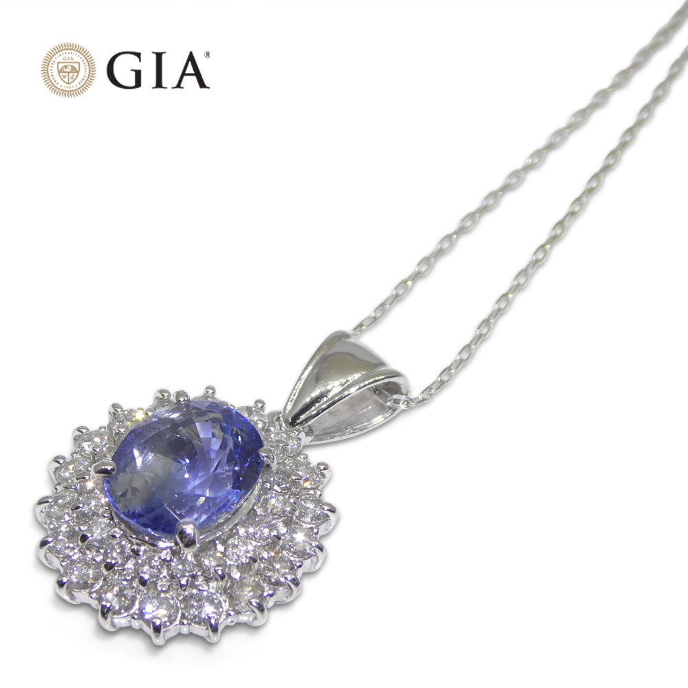 3.89ct Oval Blue Sapphire, Diamond Pendant set in Platinum, GIA Certified Madagascar