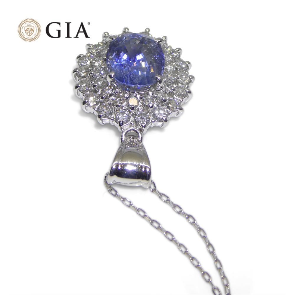3.89ct Oval Blue Sapphire, Diamond Pendant set in Platinum, GIA Certified Madagascar