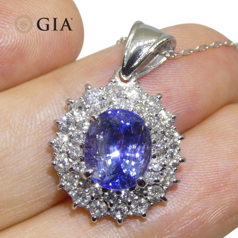 3.89ct Oval Blue Sapphire, Diamond Pendant set in Platinum, GIA Certified Madagascar - Skyjems Wholesale Gemstones