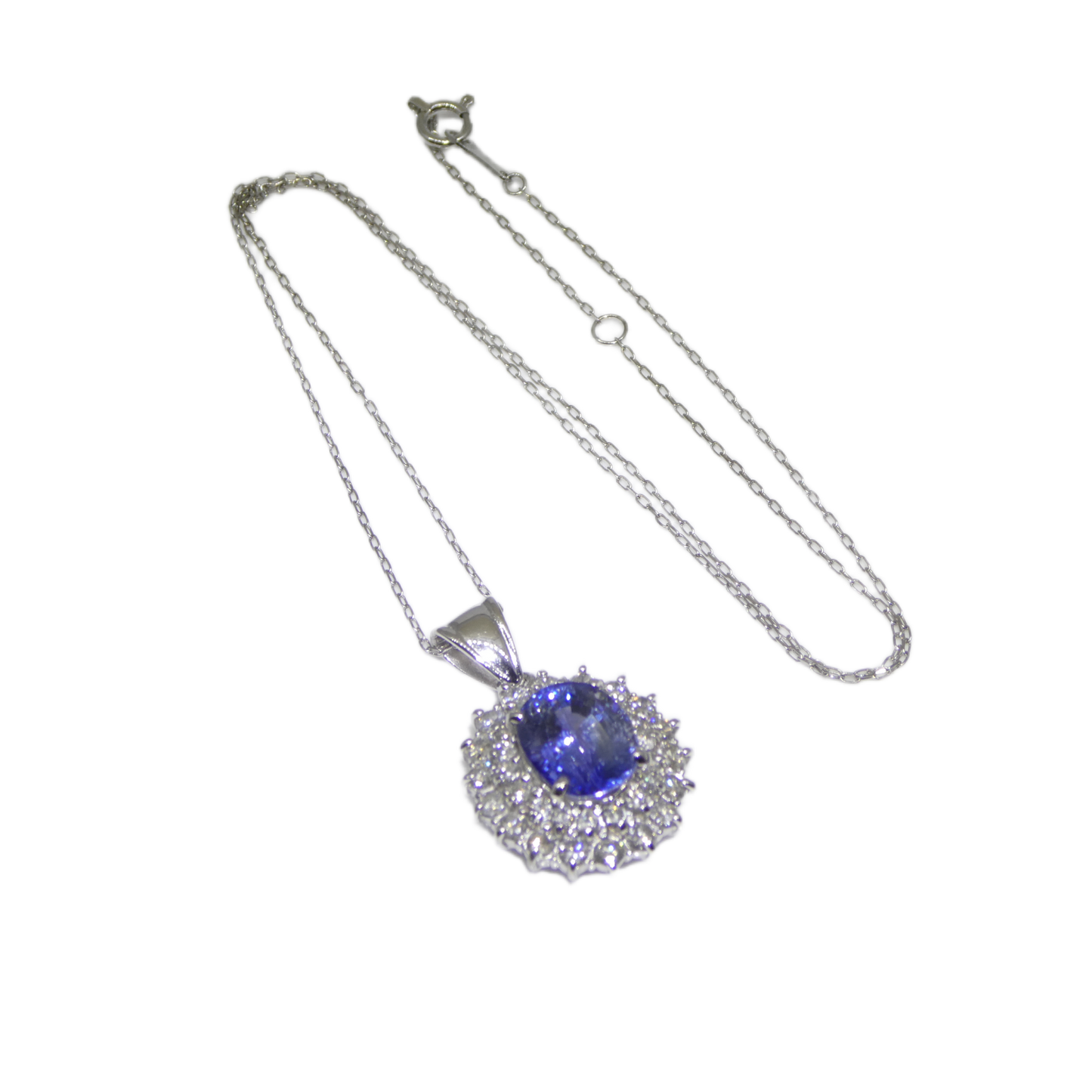 3.89ct Oval Blue Sapphire, Diamond Pendant set in Platinum, GIA Certified Madagascar