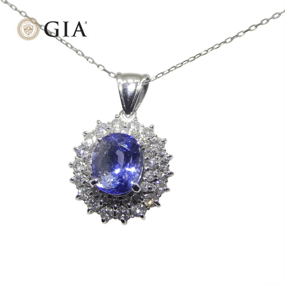 3.89ct Oval Blue Sapphire, Diamond Pendant set in Platinum, GIA Certified Madagascar