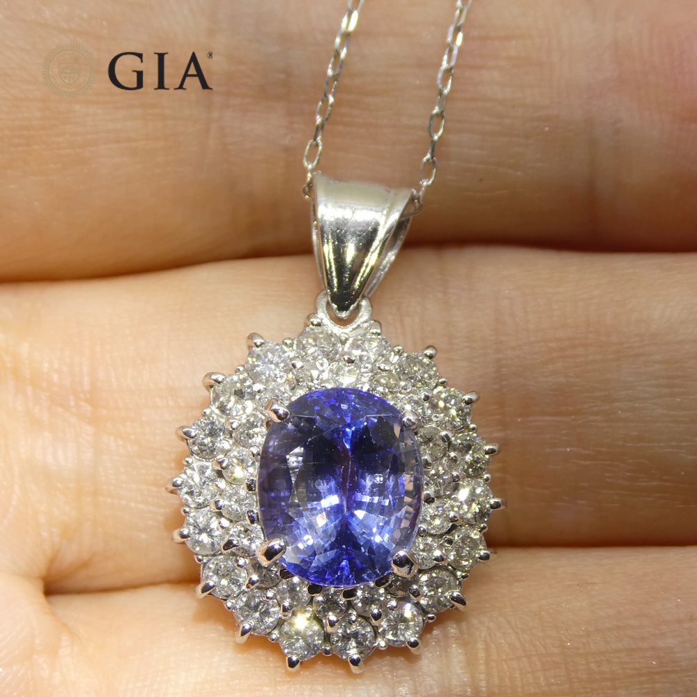 3.89ct Oval Blue Sapphire, Diamond Pendant set in Platinum, GIA Certified Madagascar