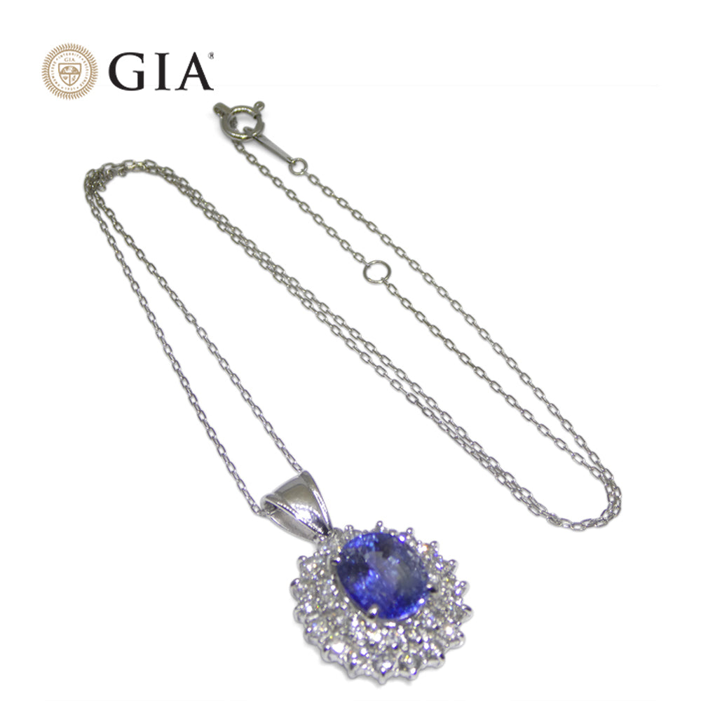 3.89ct Oval Blue Sapphire, Diamond Pendant set in Platinum, GIA Certified Madagascar
