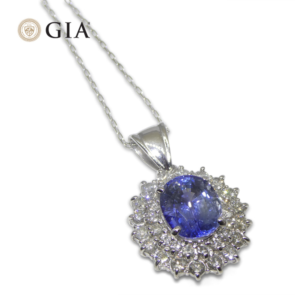 3.89ct Oval Blue Sapphire, Diamond Pendant set in Platinum, GIA Certified Madagascar