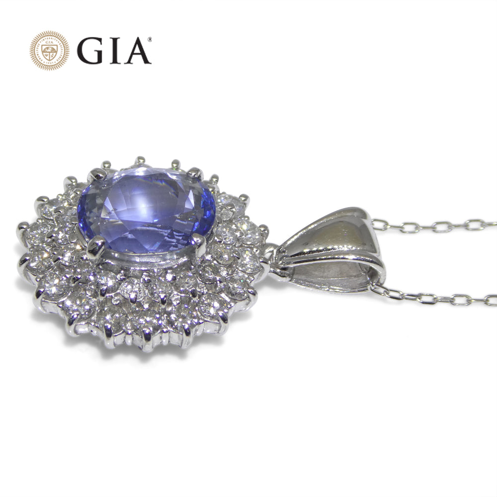 3.89ct Oval Blue Sapphire, Diamond Pendant set in Platinum, GIA Certified Madagascar