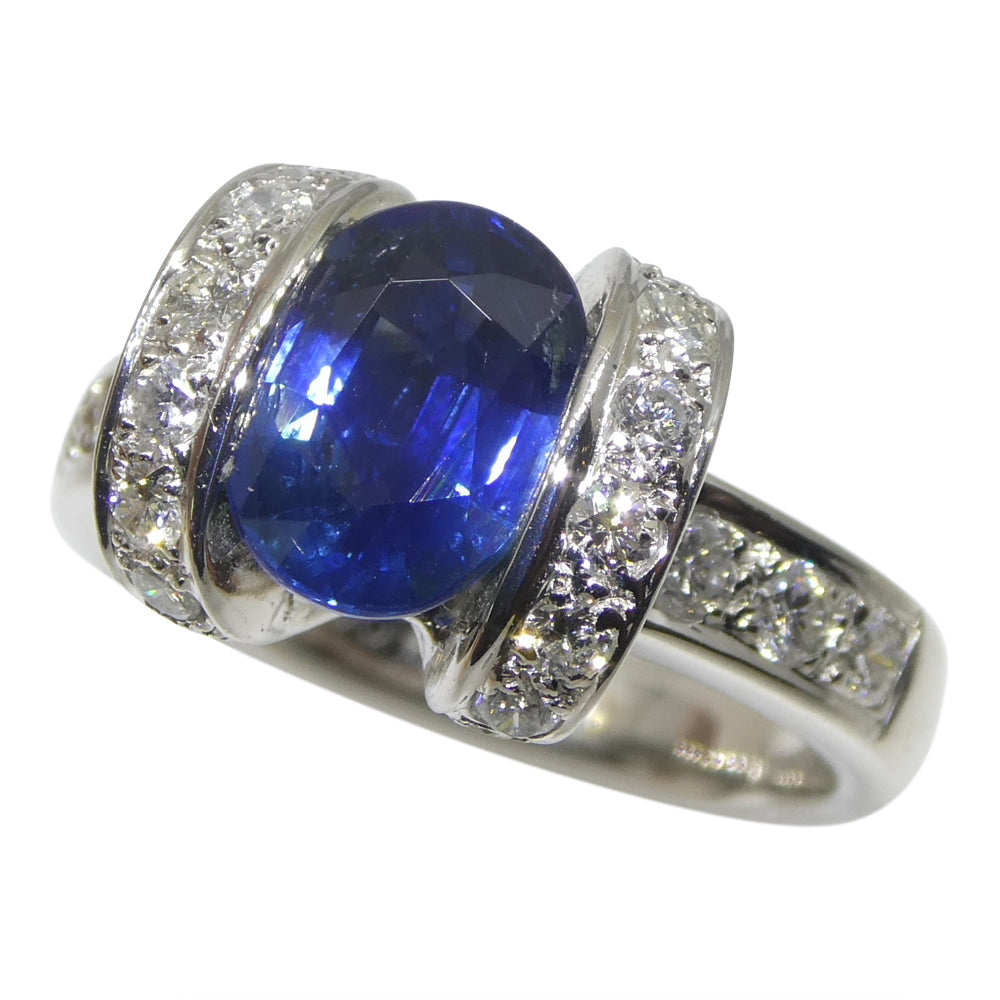 2.00ct Oval Blue Sapphire, Diamond Engagement Ring set in Platinum