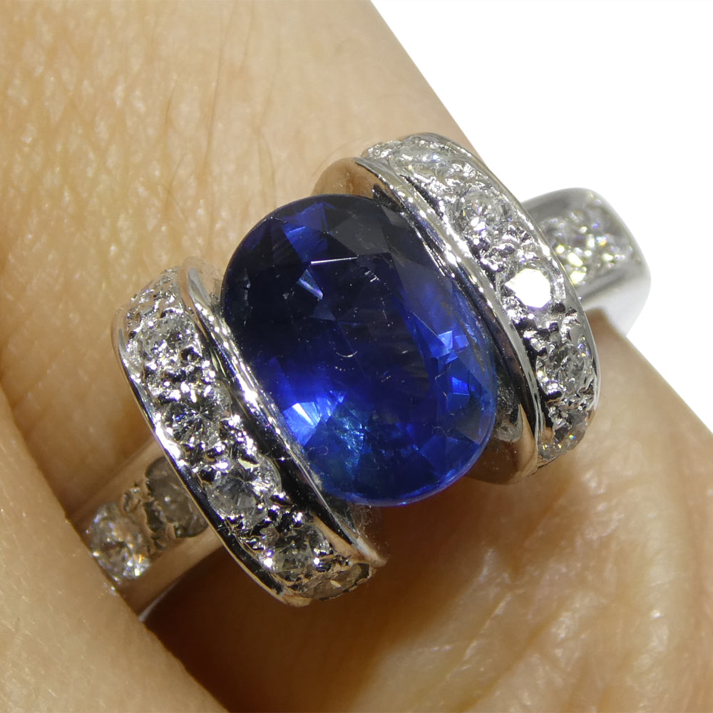 2.00ct Oval Blue Sapphire, Diamond Engagement Ring set in Platinum