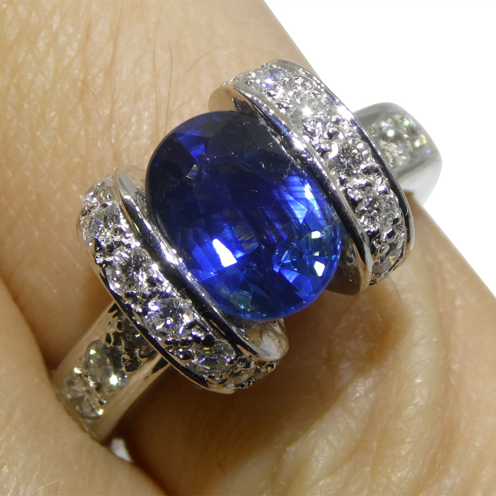 2.00ct Oval Blue Sapphire, Diamond Engagement Ring set in Platinum