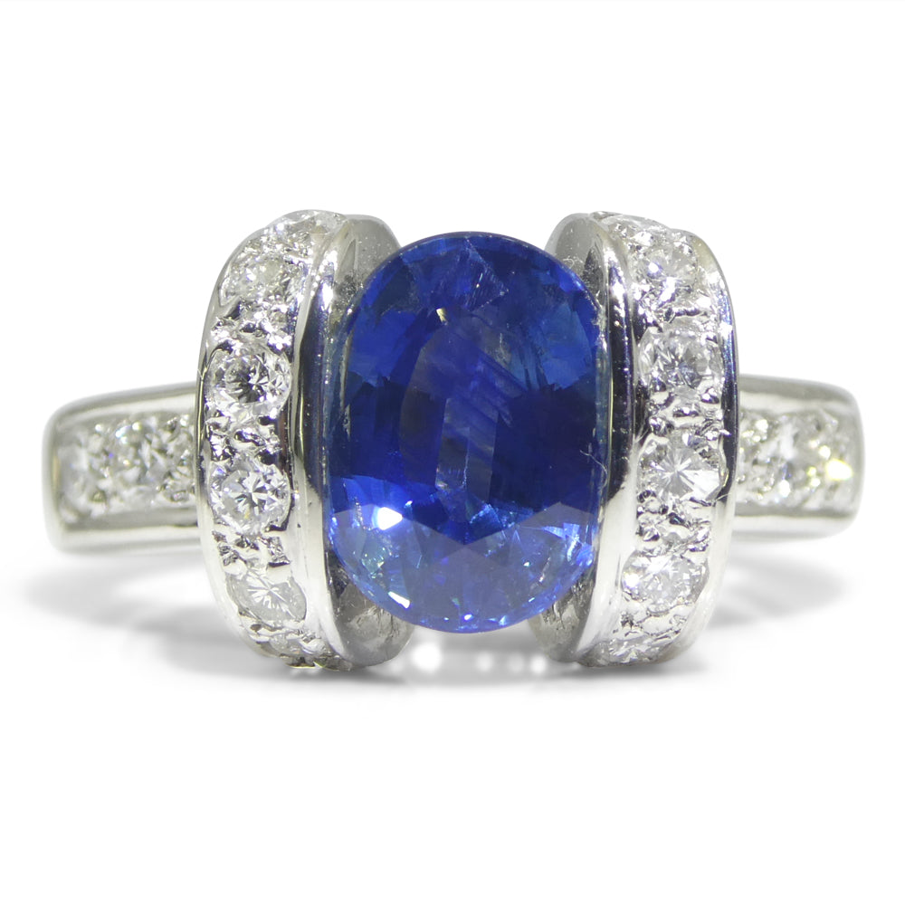 2.00ct Oval Blue Sapphire, Diamond Engagement Ring set in Platinum