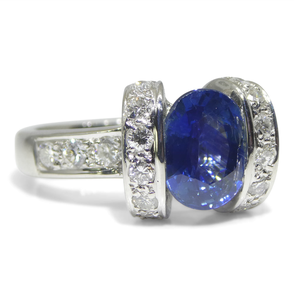 2.00ct Oval Blue Sapphire, Diamond Engagement Ring set in Platinum