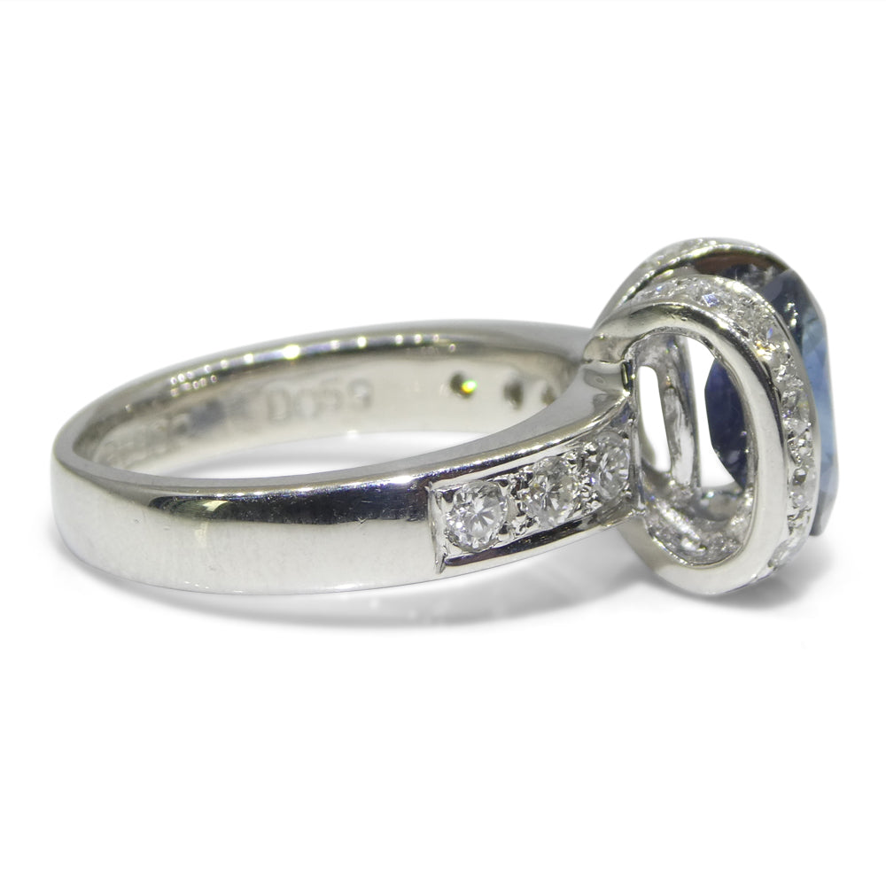 2.00ct Oval Blue Sapphire, Diamond Engagement Ring set in Platinum