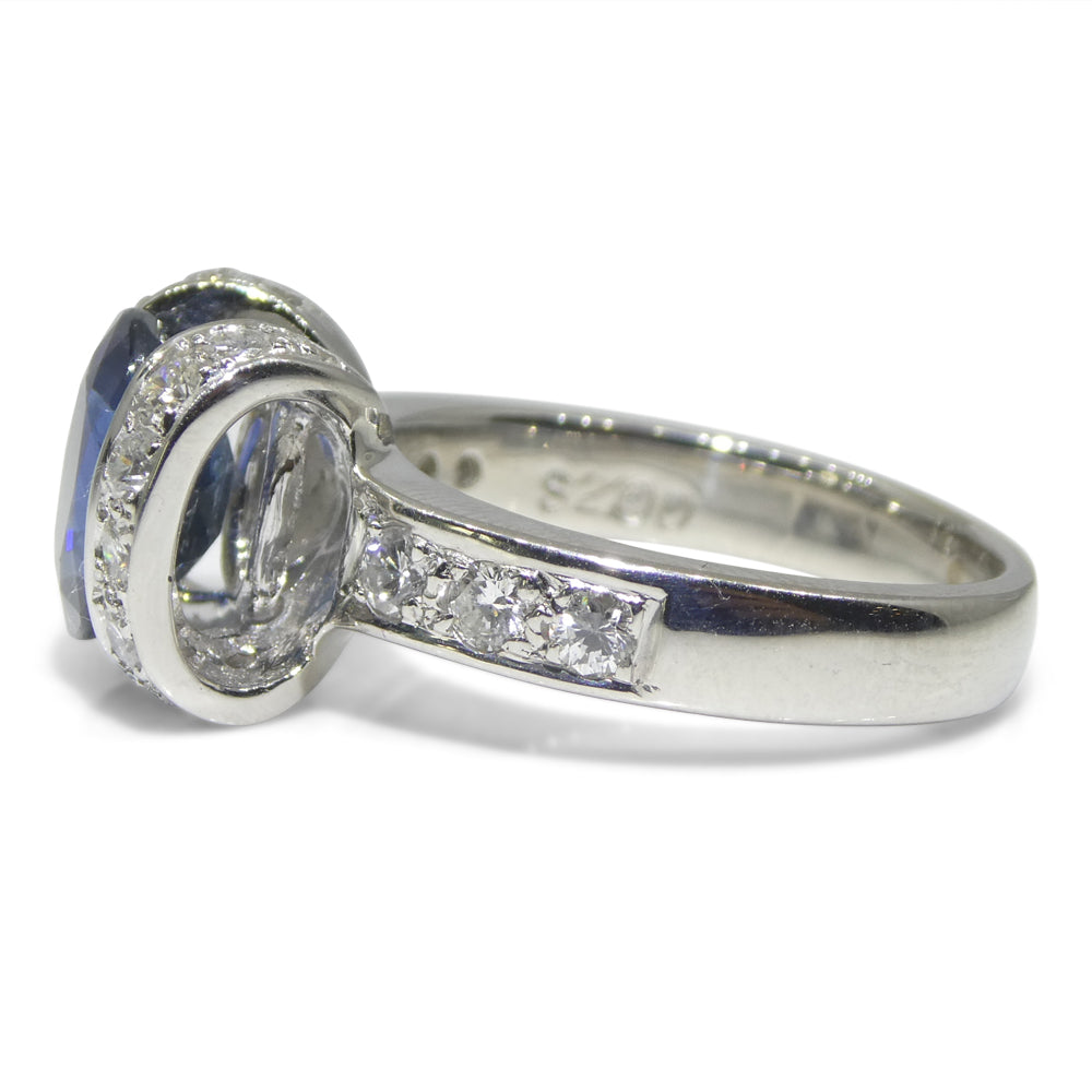 2.00ct Oval Blue Sapphire, Diamond Engagement Ring set in Platinum