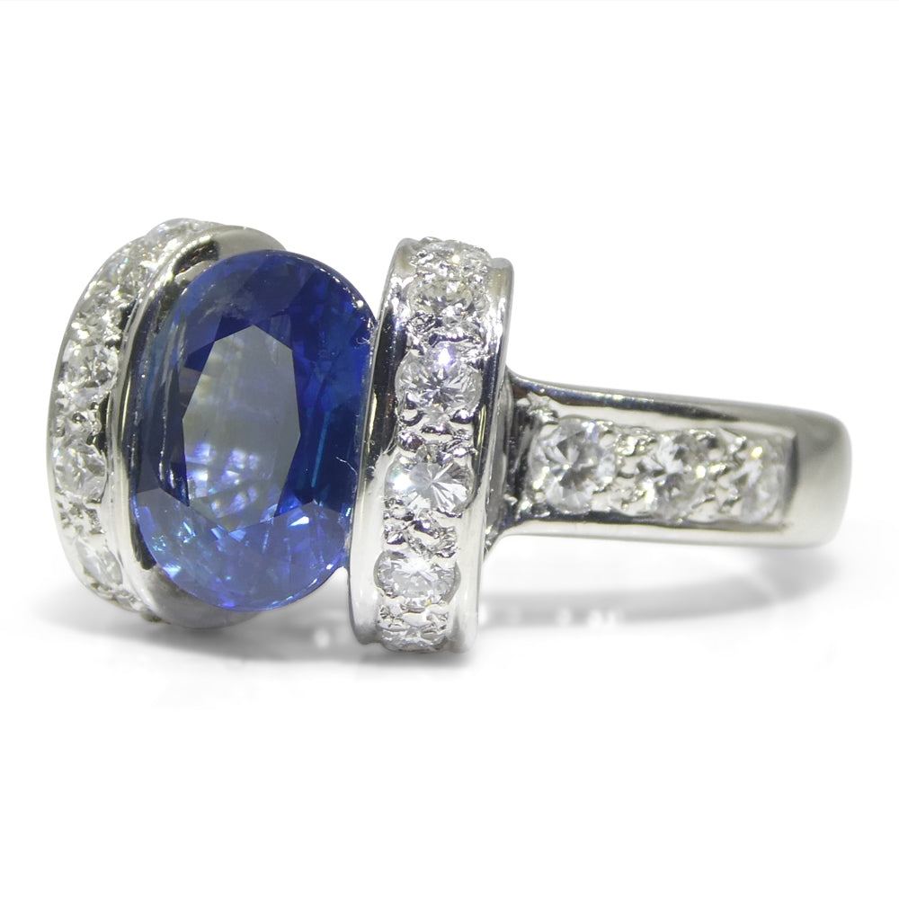 2.00ct Oval Blue Sapphire, Diamond Engagement Ring set in Platinum