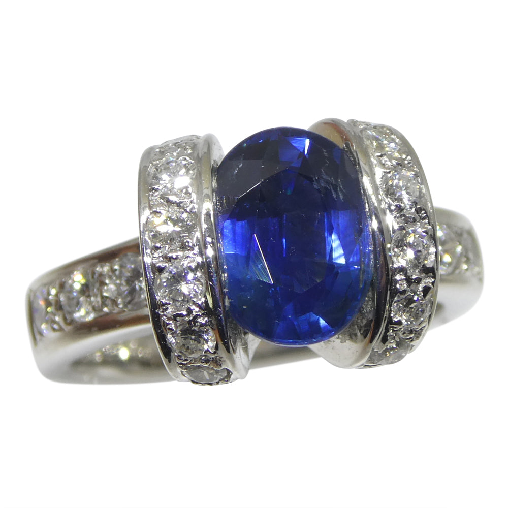 2.00ct Oval Blue Sapphire, Diamond Engagement Ring set in Platinum - Skyjems Wholesale Gemstones
